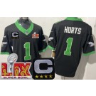Men's Philadelphia Eagles #1 Jalen Hurts Limited Black Alternate C Patch Super Bowl LIX FUSE Vapor Jersey