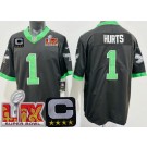 Men's Philadelphia Eagles #1 Jalen Hurts Limited Black Alternate C Patch Super Bowl LIX Vapor Jersey