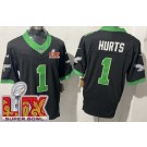 Men's Philadelphia Eagles #1 Jalen Hurts Limited Black Alternate Super Bowl LIX FUSE Vapor Jersey