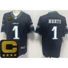 Men's Philadelphia Eagles #1 Jalen Hurts Limited Black Captain Patch Vapor Jersey