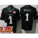 Men's Philadelphia Eagles #1 Jalen Hurts Limited Black Super Bowl LIX FUSE Vapor Jersey