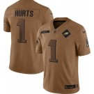 Men's Philadelphia Eagles #1 Jalen Hurts Limited Brown 2023 Salute To Service Jersey
