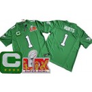Men's Philadelphia Eagles #1 Jalen Hurts Limited Kelly Green C Patch Super Bowl LIX FUSE Vapor Jersey