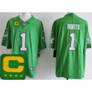 Men's Philadelphia Eagles #1 Jalen Hurts Limited Kelly Green Captain Patch Vapor Jersey
