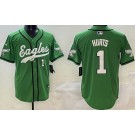 Men's Philadelphia Eagles #1 Jalen Hurts Limited Kelly Green Fashion Baseball Jersey