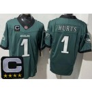 Men's Philadelphia Eagles #1 Jalen Hurts Limited Midnight Green C Patch FUSE Vapor Jersey