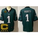 Men's Philadelphia Eagles #1 Jalen Hurts Limited Midnight Green Captain Patch Vapor Jersey