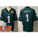 Men's Philadelphia Eagles #1 Jalen Hurts Limited Midnight Green Super Bowl LIX Vapor Jersey