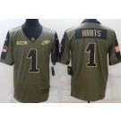 Men's Philadelphia Eagles #1 Jalen Hurts Limited Olive 2021 Salute To Service Jersey