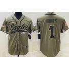 Men's Philadelphia Eagles #1 Jalen Hurts Limited Olive 2022 Salute To Service Baseball Jersey