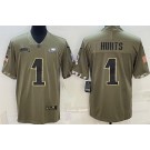 Men's Philadelphia Eagles #1 Jalen Hurts Limited Olive 2022 Salute To Service Jersey