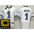 Men's Philadelphia Eagles #1 Jalen Hurts Limited White Captain Patch Vapor Jersey