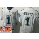 Men's Philadelphia Eagles #1 Jalen Hurts Limited White Fashion Super Bowl LIX FUSE Vapor Jersey