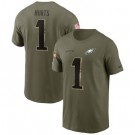 Men's Philadelphia Eagles #1 Jalen Hurts Olive 2022 Salute To Service T Shirt