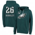 Men's Philadelphia Eagles #26 Saquon Barkley Midnight Green Super Bowl LIX Champions Tri Blend Pullover Hoodie