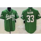 Men's Philadelphia Eagles #33 Cooper DeJean Limited Kelly Green Fashion Baseball Jersey
