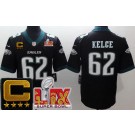 Men's Philadelphia Eagles #62 Jason Kelce Limited Black C Patch Super Bowl LIX Vapor Jersey