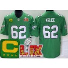 Men's Philadelphia Eagles #62 Jason Kelce Limited Kelly Green C Patch Super Bowl LIX Vapor Jersey