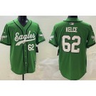 Men's Philadelphia Eagles #62 Jason Kelce Limited Kelly Green Fashion Baseball Jersey