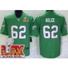 Men's Philadelphia Eagles #62 Jason Kelce Limited Kelly Green Super Bowl LIX Vapor Jersey