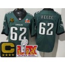 Men's Philadelphia Eagles #62 Jason Kelce Limited Midnight Green C Patch Super Bowl LIX FUSE Vapor Jersey