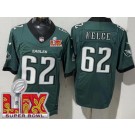 Men's Philadelphia Eagles #62 Jason Kelce Limited Midnight Green Super Bowl LIX FUSE Vapor Jersey