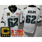 Men's Philadelphia Eagles #62 Jason Kelce Limited White C Patch Super Bowl LIX FUSE Vapor Jersey