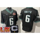 Men's Philadelphia Eagles #6 DeVonta Smith Limited Black C Patch Super Bowl LIX FUSE Vapor Jersey