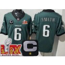 Men's Philadelphia Eagles #6 DeVonta Smith Limited Midnight Green C Patch Super Bowl LIX FUSE Vapor Jersey