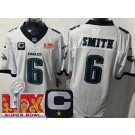Men's Philadelphia Eagles #6 DeVonta Smith Limited White C Patch Super Bowl LIX FUSE Vapor Jersey