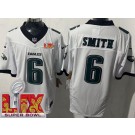 Men's Philadelphia Eagles #6 DeVonta Smith Limited White Super Bowl LIX FUSE Vapor Jersey