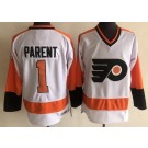 Men's Philadelphia Flyers #1 Bernie Parent White CCM Throwback Jersey