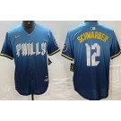Men's Philadelphia Phillies #12 Kyle Schwarber Blue 2024 City Cool Base Jersey