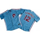 Men's Philadelphia Phillies #12 Kyle Schwarber Light Blue Cool Base Jersey