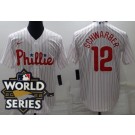 Men's Philadelphia Phillies #12 Kyle Schwarber White 2022 World Series Cool Base Jersey