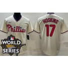 Men's Philadelphia Phillies #17 Rhys Hoskins Cream 2022 World Series Cool Base Jersey