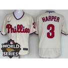 Men's Philadelphia Phillies #3 Bryce Harper Cream 2022 World Series Authentic Jersey