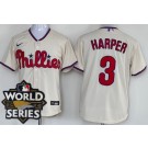 Men's Philadelphia Phillies #3 Bryce Harper Cream 2022 World Series Cool Base Jersey