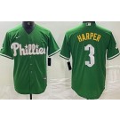 Men's Philadelphia Phillies #3 Bryce Harper Kelly Green Celtic Cool Base Jersey