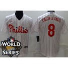 Men's Philadelphia Phillies #8 Nick Castellanos White 2022 World Series Cool Base Jersey
