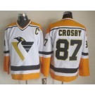 Men's Pittsburgh Penguins #87 Sidney Crosby White Yellow Throwback Jersey