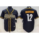 Men's Pittsburgh Steelers #12 Terry Bradshaw Black Baseball Jersey