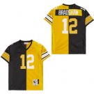 Men's Pittsburgh Steelers #12 Terry Bradshaw Black Yellow Split Throwback Jersey