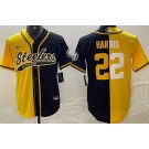 Men's Pittsburgh Steelers #22 Najee Harris Black Yellow Split Baseball Jersey