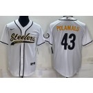 Men's Pittsburgh Steelers #43 Troy Polamalu White Baseball Jersey