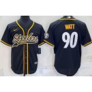 Men's Pittsburgh Steelers #90 TJ Watt Black Baseball Jersey