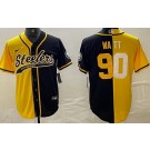 Men's Pittsburgh Steelers #90 TJ Watt Black Yellow Split Baseball Jersey