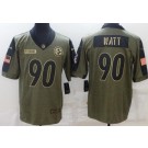 Men's Pittsburgh Steelers #90 TJ Watt Limited Olive 2021 Salute To Service Jersey
