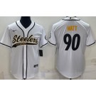 Men's Pittsburgh Steelers #90 TJ Watt White Baseball Jersey