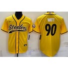 Men's Pittsburgh Steelers #90 TJ Watt Yellow Baseball Jersey